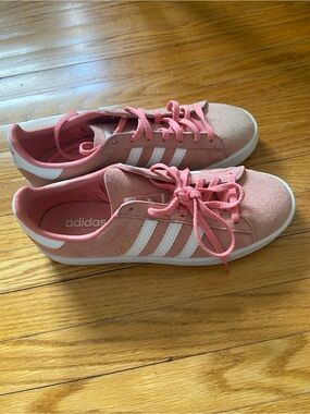 adidas Pink Suede Low-Top Sneakers with White Stripes